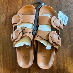 Time and Tru Women's Comfort Footbed Slide Sandals Cognac NWT Size 8